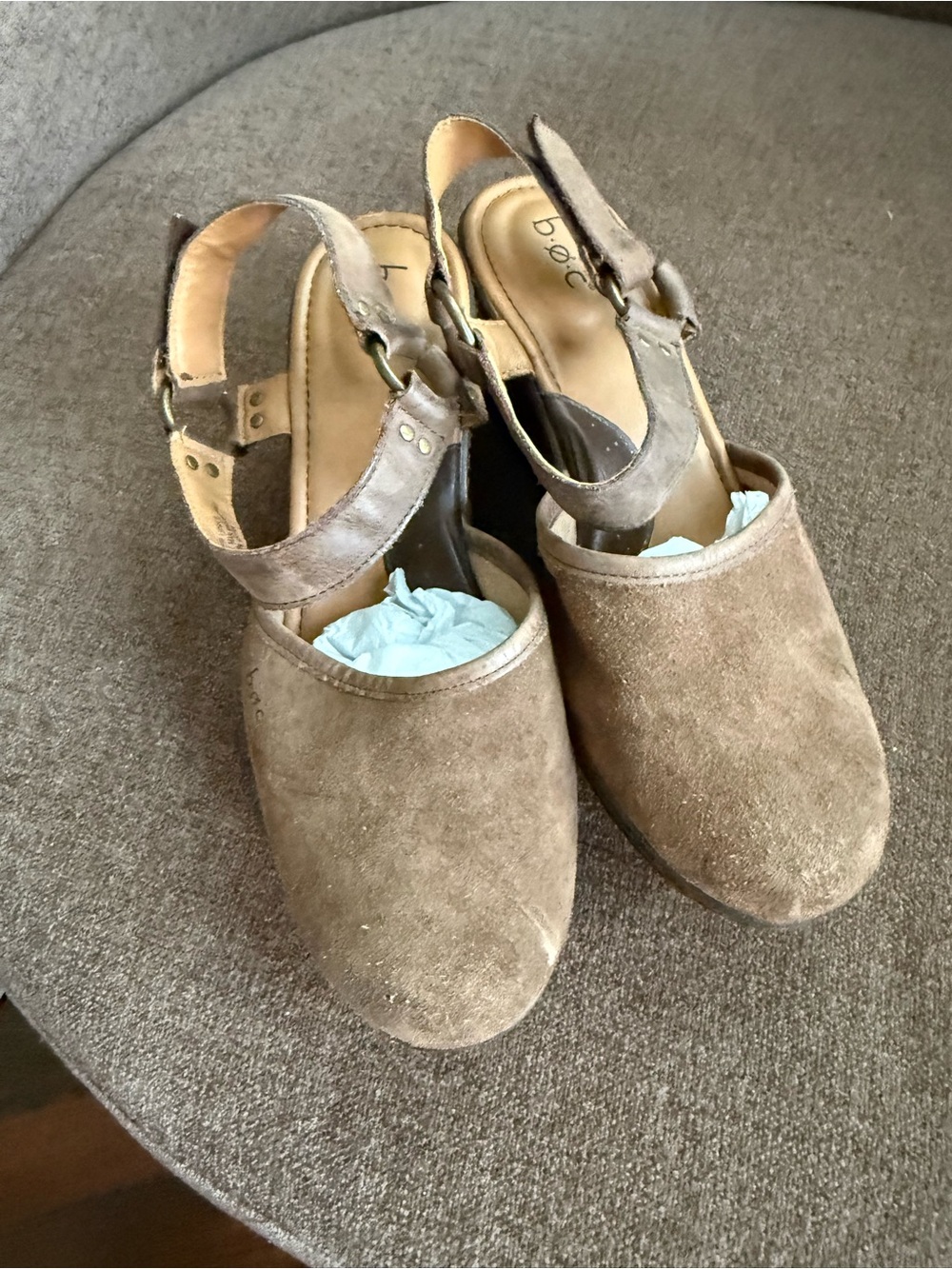 boc Brown Suede Platform Wedge Sandals with Ankle Strap